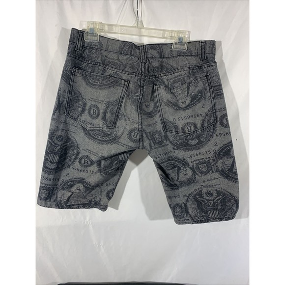 Jeanetix Blue Jean Shorts Sz 38 Money Logo All Over Print - Picture 10 of 10